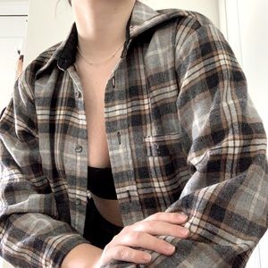 grey & brown plaid button down wool shirt🤎
